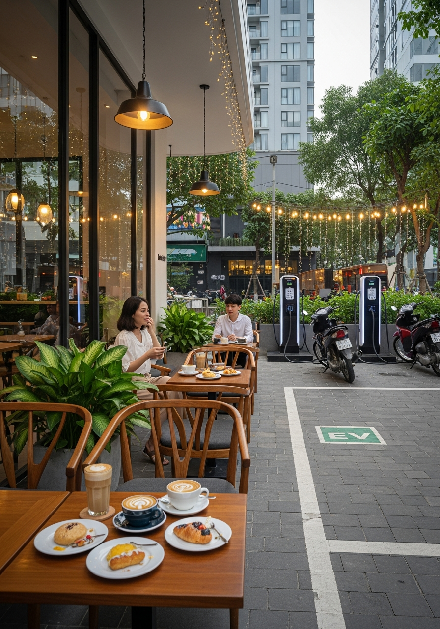 trạm sạc xe điện quán cafe
