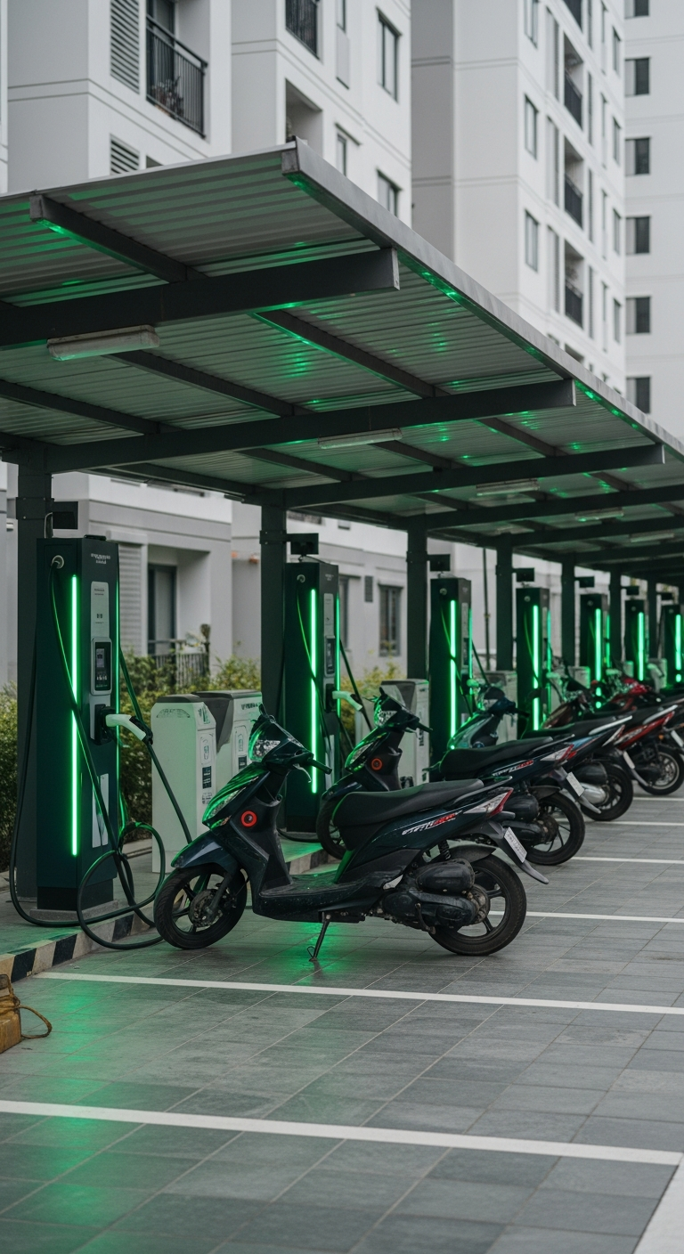 Trạm sạc xe máy điện EVsafe an toàn tại hầm chung cư
