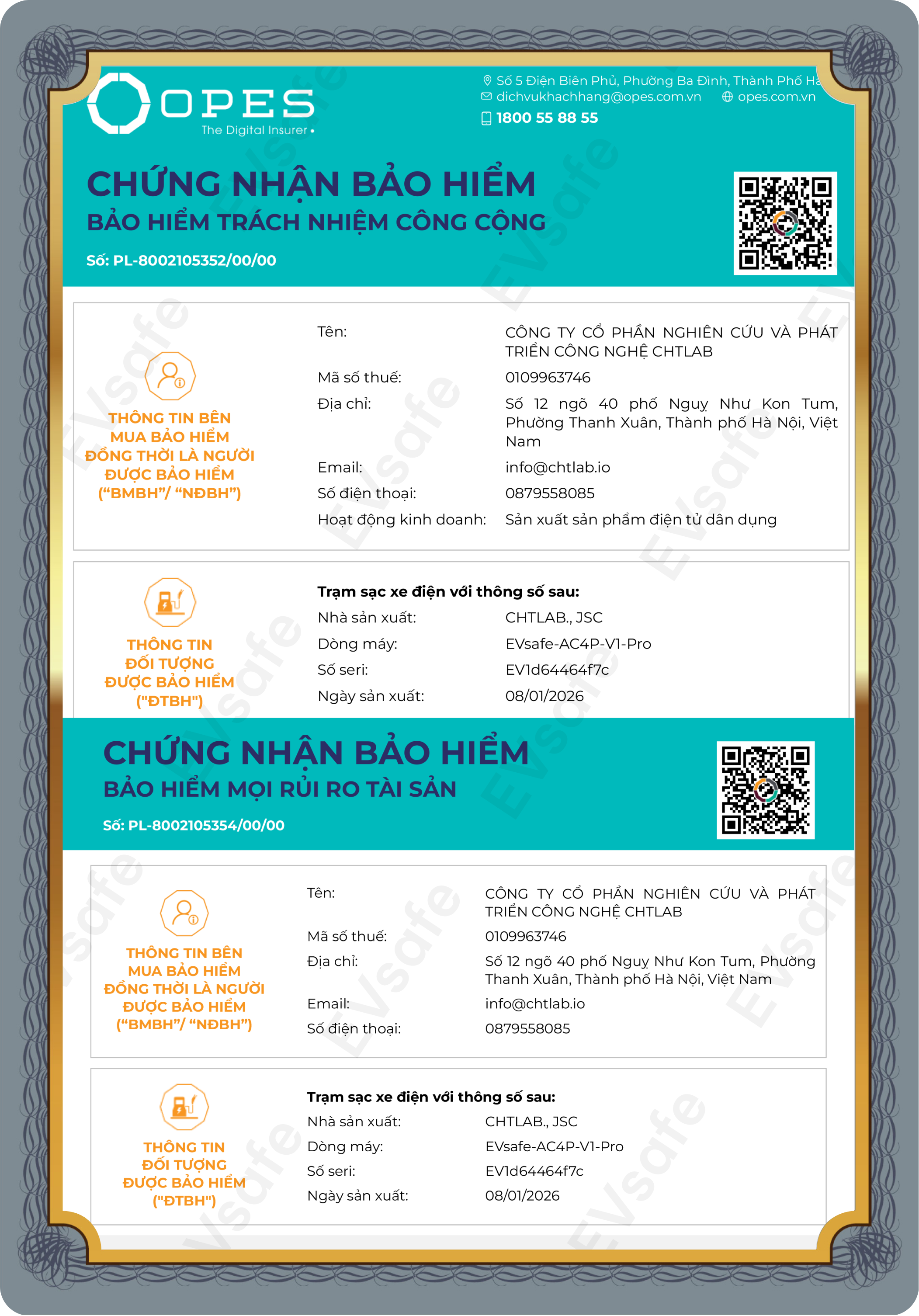 Bảo hiểm rủi ro trạm sạc xe điện EVsafe
